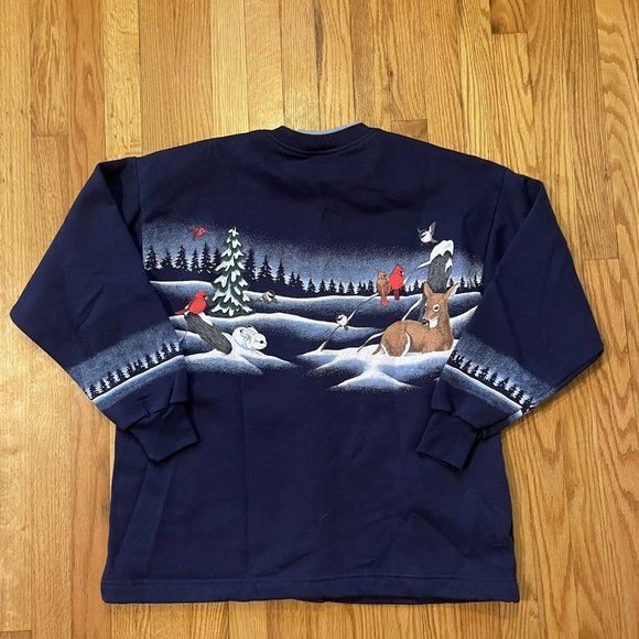 Vintage Artisans Designs Full Button Sweater Size XL Winter Snow Animals Graphic - Picture 4 of 4